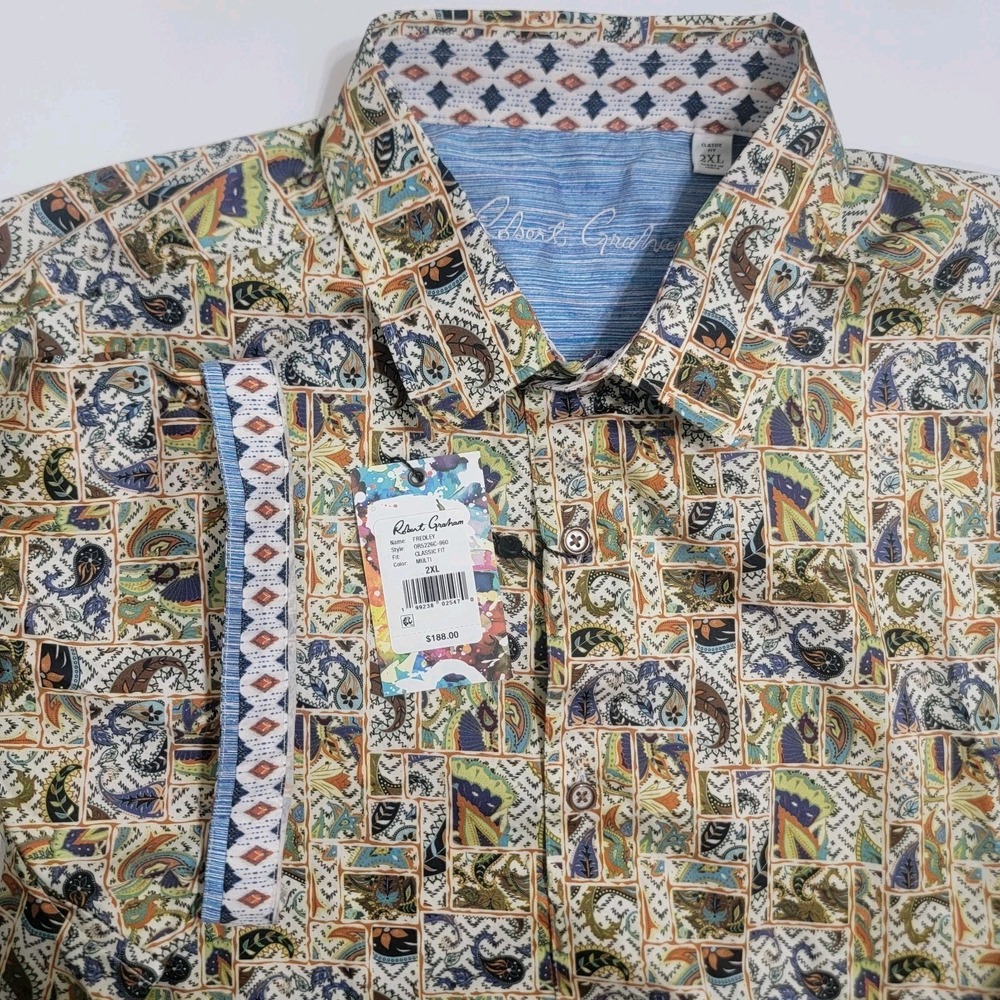 Robert Graham Fredley Paisley Floral Frenzy Abstract Geometric Shirt 2XL $188